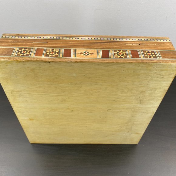 Wooden Mosaic Jewelry Box, Vintage Handmade Square Trinket, Inlaid with Mother o - Picture 9 of 10